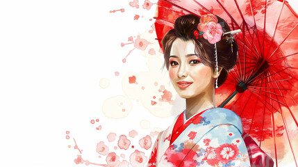 着物姿の日本人女性のイラスト