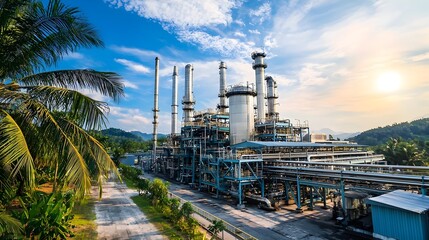 Obraz premium Modern Palm Oil Factory with Advanced Machinery and Stainless Steel Equipment