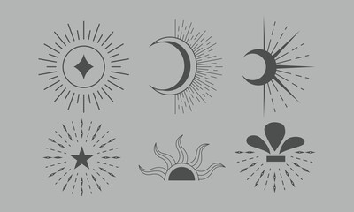 Celestial Symbols with Sun, Moon, and Star Illustrations

