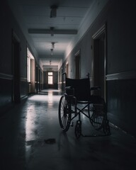 Eerie Abandoned Hospital Hallway with Flickering Lights