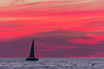 Sunset Ocean Sailboat Silhouette Beautiful Surreal Sunrise Sky Sailing Summer Sea Travel Vacation Adventure