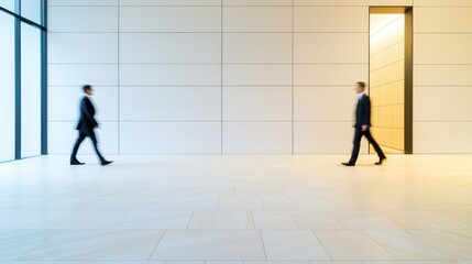 Fototapeta premium Two Business People Walking Through an Entrance
