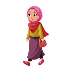 Muslim girl wearing head scarf silhouette or illustration  