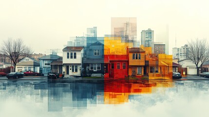concept of the housing market through a collage of various houses this dynamic visual ensemble underscores the diversity and vibrancy within the real estate sector.illustration