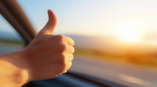 Daumen hoch bei Sonnenuntergang &ndash; Optimismus und Positivit&auml;t f&uuml;r Marketing und Design