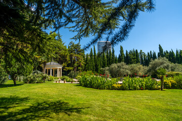 Obraz premium Gazebo in the summer garden among the greenery.