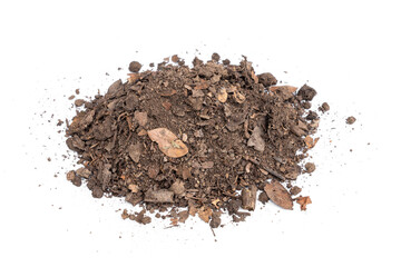 Pile of Soil fermented by samanea saman leaf ot Rain tree with complete nutrients and minerals for planting all types of trees isolated on white background.