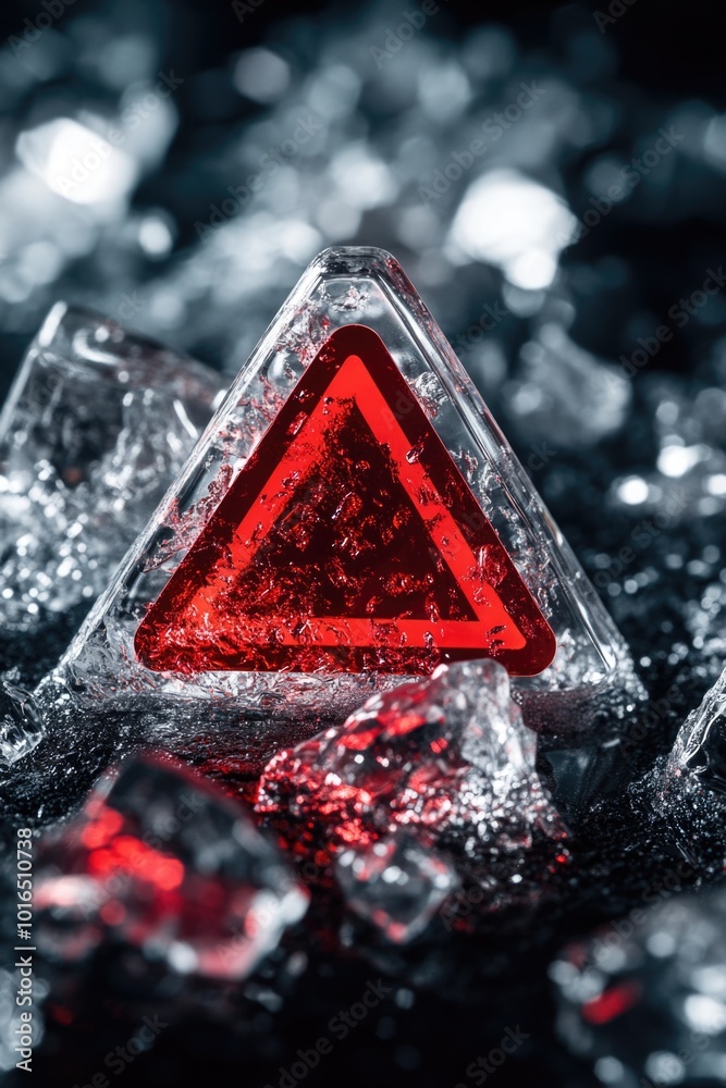 Canvas Prints A triangle shaped object surrounded by ice cubes, perfect for winter or cold-themed designs.