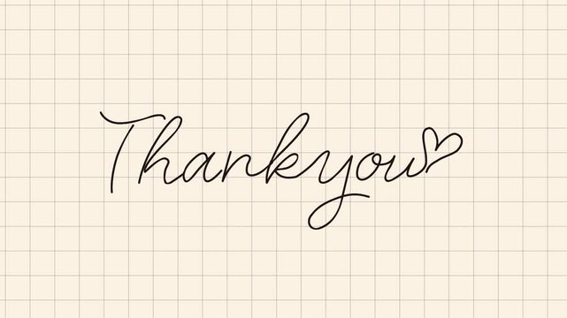 方眼用紙に手書きでサンキュー文字が浮かぶアニメーション