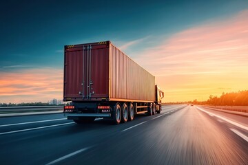 Truck run on highway road transportation vehicle 18-wheeler truck.