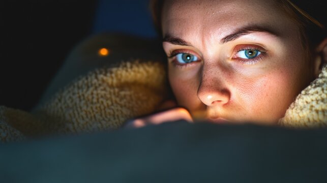 Schlaflose junge Frau in Gedanken &ndash; emotionale Einblicke f&uuml;r Aufkl&auml;rungskampagnen zu Wohlbefinden und psychischer Gesundheit