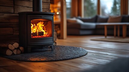 energy efficient home heating system in operation during the chilly winter season providing warmth and comfort to the household the image showcases little house,wood burning furnace system