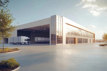 Obraz premium Modern logistics warehouse building transportation architecture automobile.