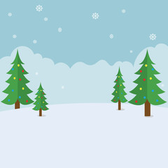 Fototapeta premium Wonderful Snowfall christmas tree landscape winter background for Merry Christmas and Happy New Year vector illustration.
