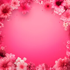 Fototapeta premium Digital art featuring a striking gradient pink background surrounded by flowers