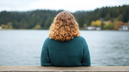 Fototapeta premium Heitere Kontemplation am See – herbstliche Reflexion und Entspannungsszene für ruhiges Design