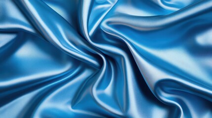 Fototapeta premium An artistic shot of blue satin fabric illustrating fluid motion and shimmering surface, perfect for creative projects and illustrating sophistication and grace.