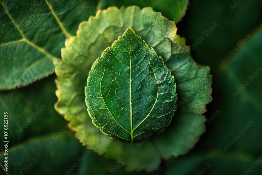 Poster a close-up view of a single leaf on a plant.