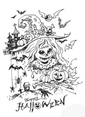 illustration of Halloween party pen drawing for card decoration illustration