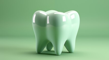 White tooth on GREEN background with copy space. Minimalistic design for advertising a dental clinic. 