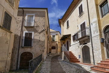 A street between the old houses of Casalvieri in Lazio, Italy.