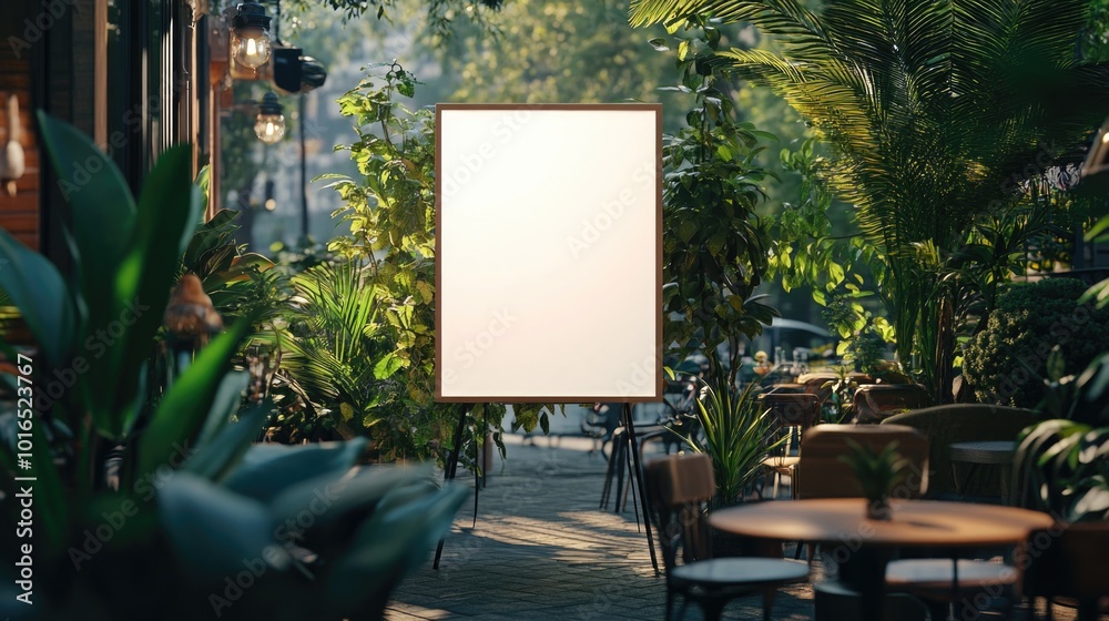 Canvas Prints A blank picture frame sits in the midst of a serene garden, awaiting a perfect moment to capture.