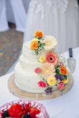 classic wedding cake with flowers