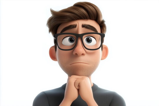 cartoon boy with glasses and a serious expression. He is praying and looking down. Scene is solemn and contemplative