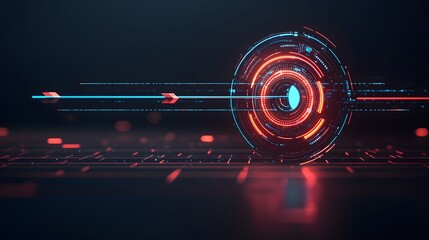 A dynamic futuristic archery scene depicts glowing arrows in motion, vibrant colors, and a tech-inspired environment. Sport Vibes Concept