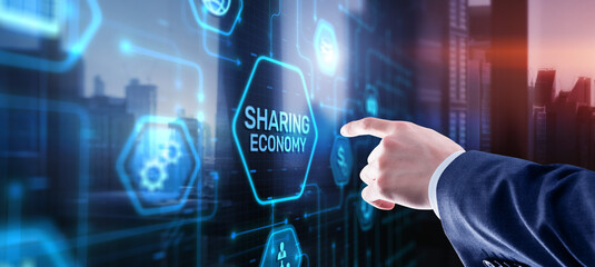 Sharing economy icon on virtual screen. Technology Background