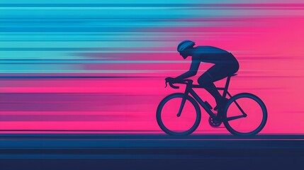 Fototapeta premium A silhouette of a cyclist races against a vivid background of colorful streaks, evoking speed. Sport Vibes Concept