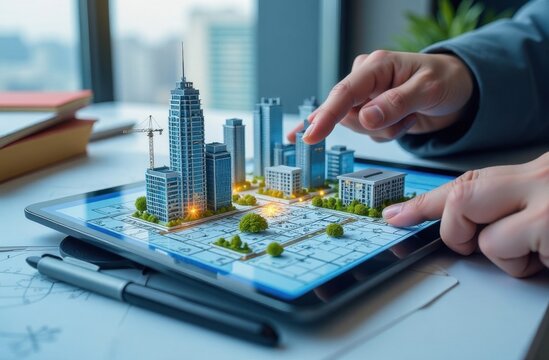 Buildings Permit concept with imaginary cadastral on digital tablet building activity and construction
industry with General Urban Plan. Generative AI tools