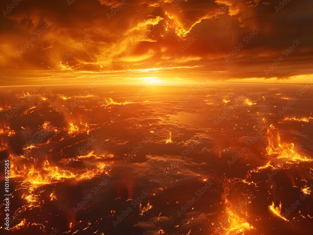 Poster Apocalyptic Fiery Landscape Symbolizing a Global Catastrophic Disaster and the End of the World