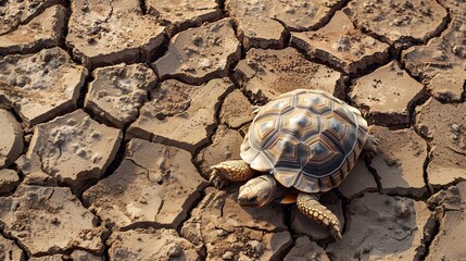 Resilient Tortoise Navigating Parched Terrain in Serene Solitude