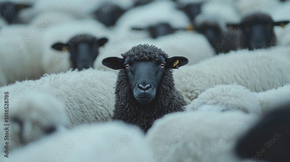 Poster A group of sheep standing and grazing in a field, great for farming or agricultural concepts.