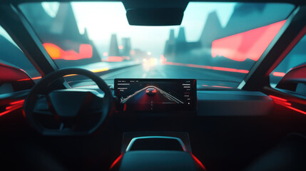 Minimalistic car interior with modern digital screen
