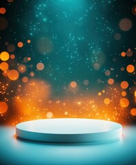 Abstract Blue and Orange Background with Podium.