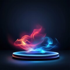 Abstract Glowing Platform with Red and Blue Smoke.