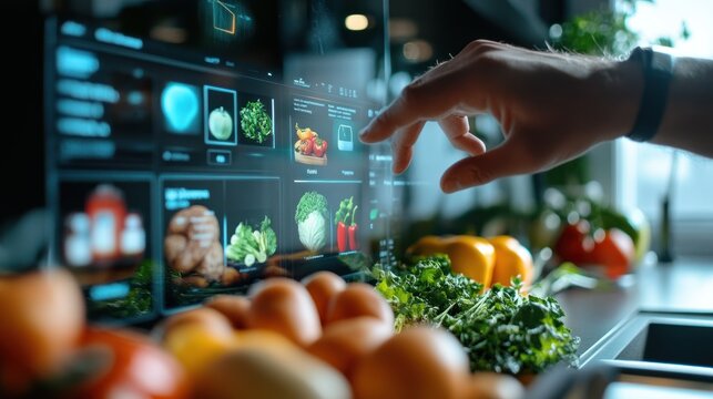 Digital kitchen interface displaying vegetable options