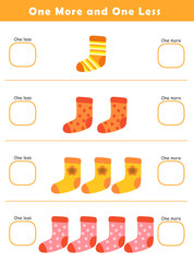 One More One Less Picture And Number Worksheet. Counting Games for Preschoolers. More or Less Worksheet for Kindergarten.