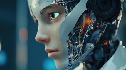 Close-up of a humanoid robot's detailed face design