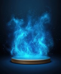 Fototapeta premium Blue Fire Podium with Sparkling Dust.