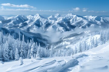 Fototapeta premium Serene Winter Landscape of Snow-Capped Mountain Range