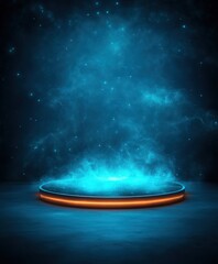 Glowing Platform with Smoke and Stars.