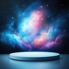 Empty Podium with Galaxy Background.