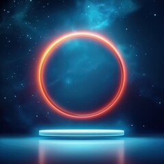 Fototapeta premium Glowing Neon Circle with Platform in Space.