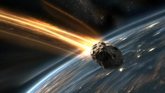 Blazing asteroid descending space atmosphere