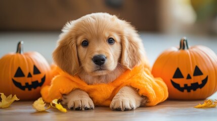 Cute puppies in Halloween costumes