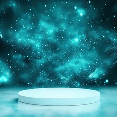 Blue Nebula Background with Empty Pedestal.