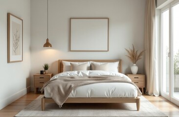 Cozy coastal style, furniture, comfortable bed, modern design background with stock footage of a
minimal bedroom interior. Generative AI tools